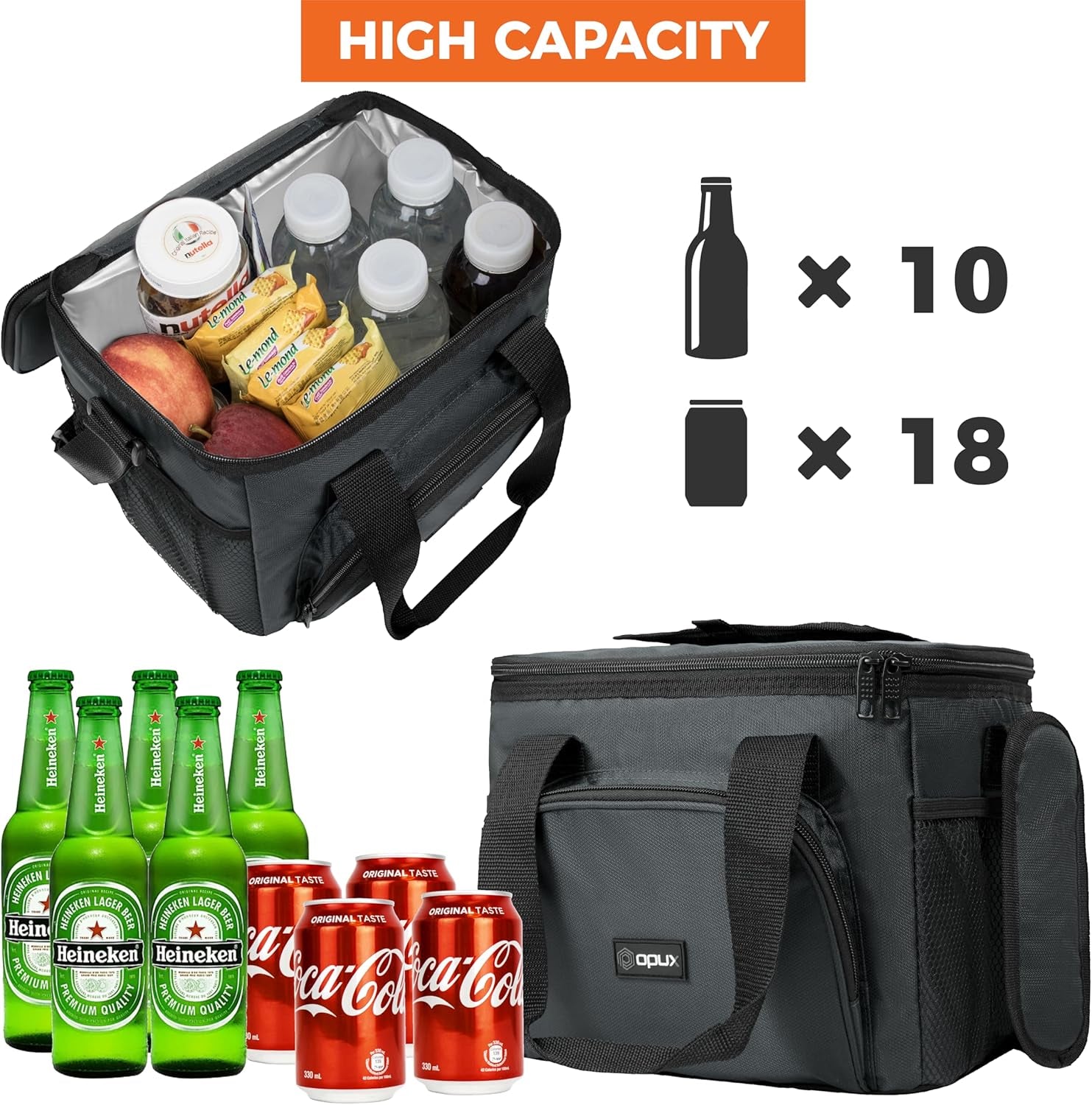 Soft Cooler Bag, Insulated Collapsible Soft Sided Cooler Lunch Cooler Bag for Men Work Camping Beach Travel, Leakproof Lunch Box 18 Cans, Gray