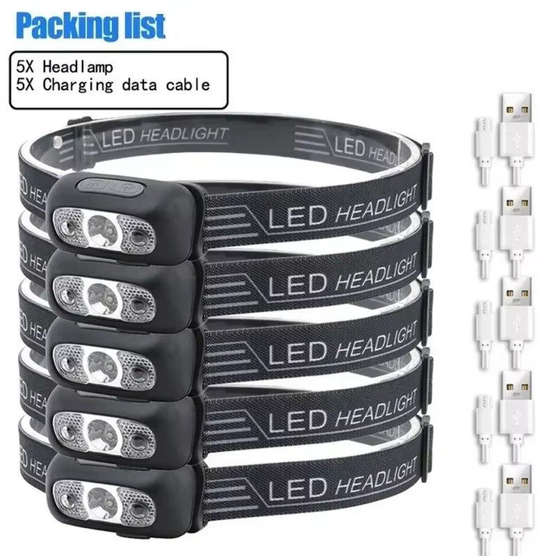 Strong Light Headlamp Portable LED Sensor Headlamp USB Rechargeable Head Flashlight Outdoor Camping Fishing Emergency Lantern