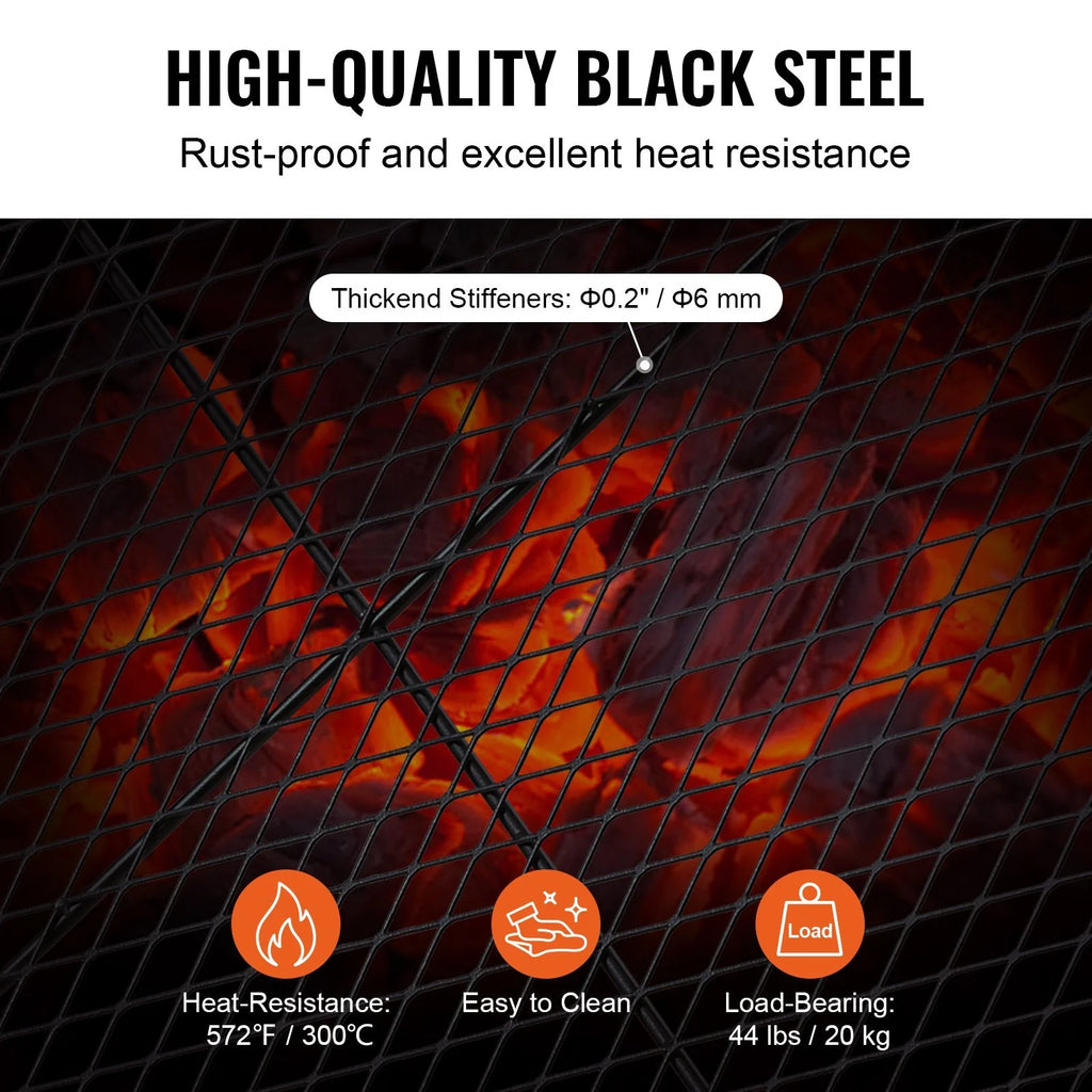 44 Inch Black Rectangle Cooking Grate, Heavy Duty Steel Campfire Bbq Grill Grid