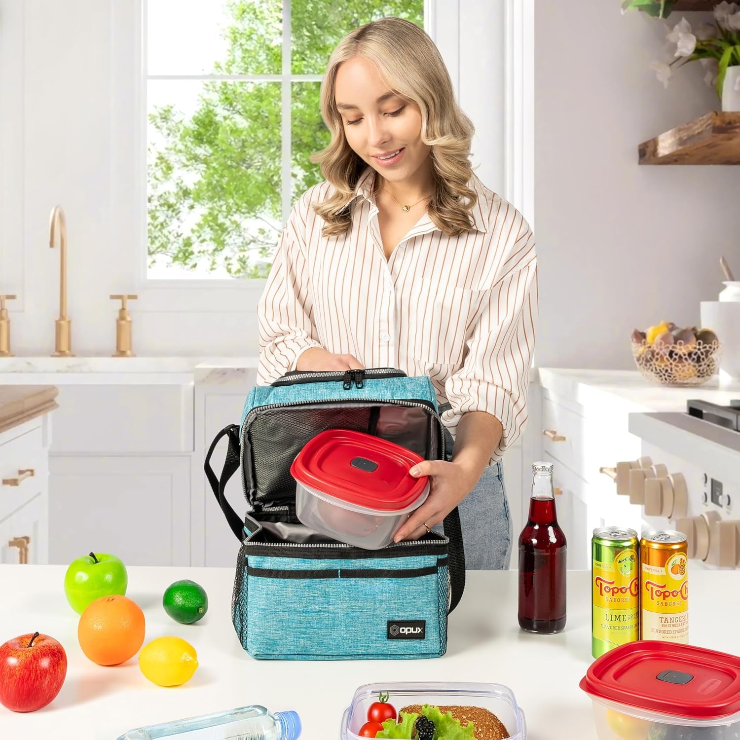 Lunch Box  Insulated Large Lunch Bag Adult Work, Aqua Turquoise 12L