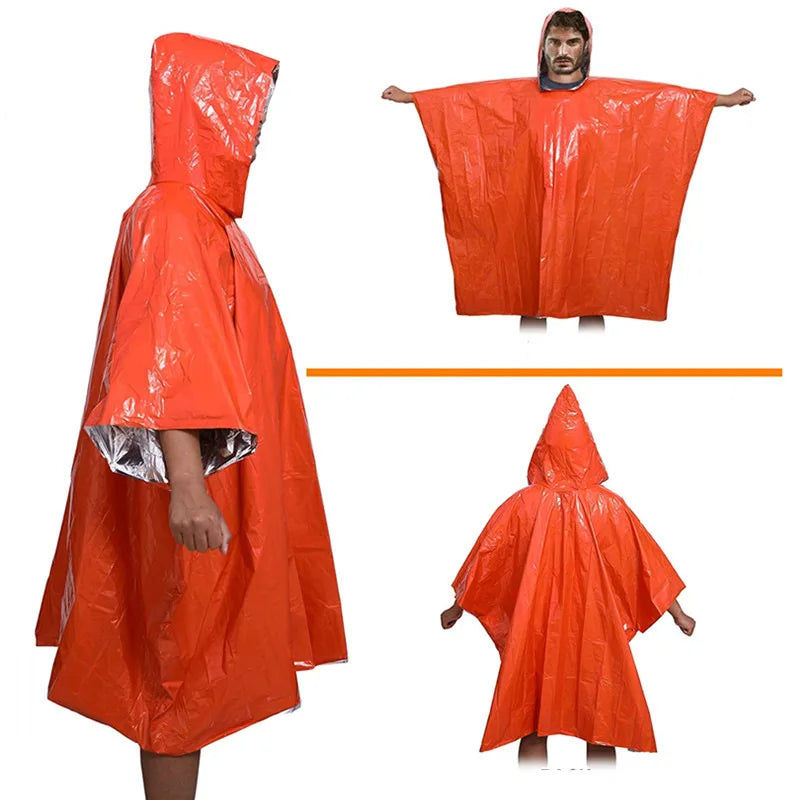 Disposable Aluminum Film Emergency Poncho for Outdoor Camping Cold Insulation Water Proof Raincoat Portable Survival Tool