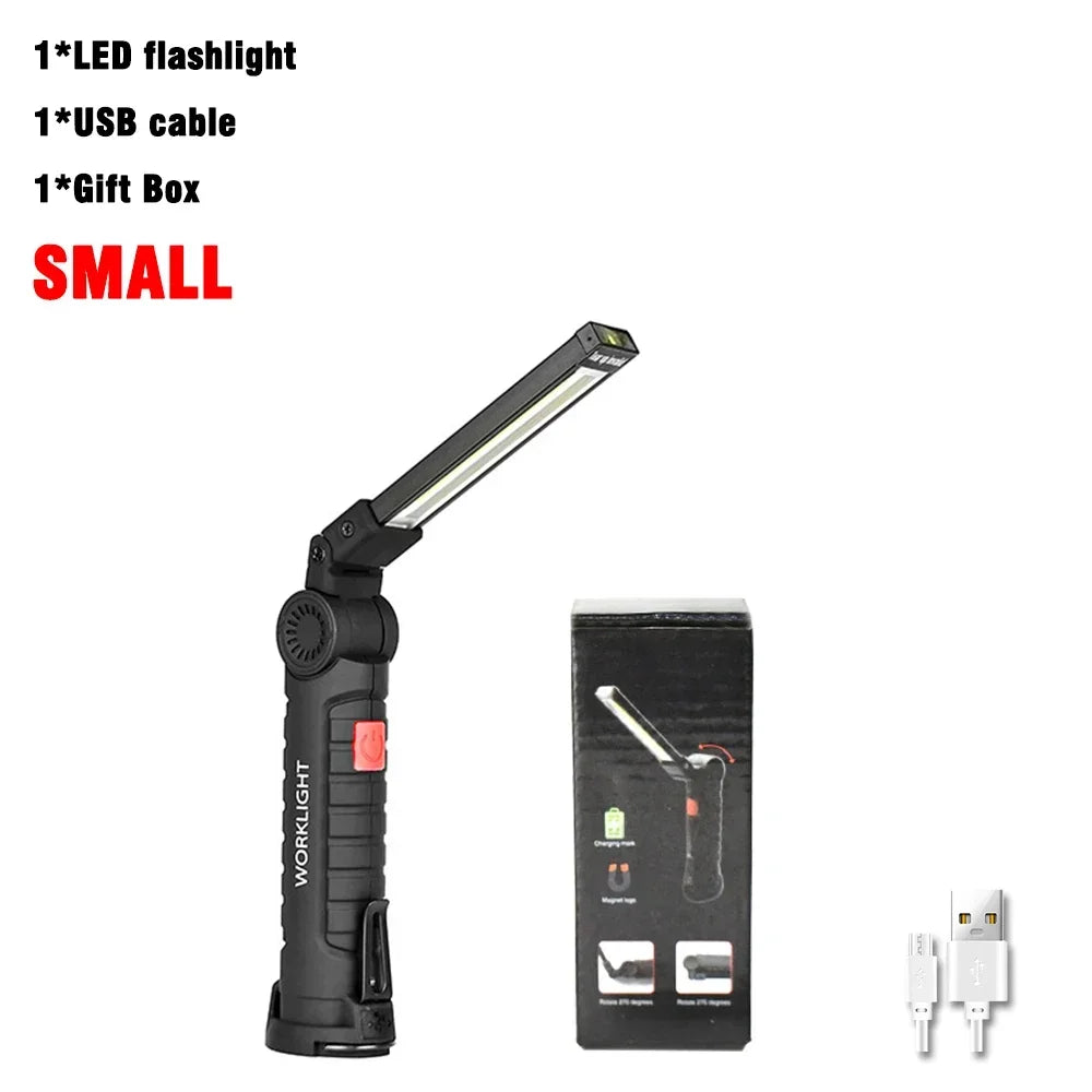 COB LED Folding Flashlight Portable Magnetic Work Light Lantern USB Rechargeable Emergency Repair Camping Torch Lamp with Hook