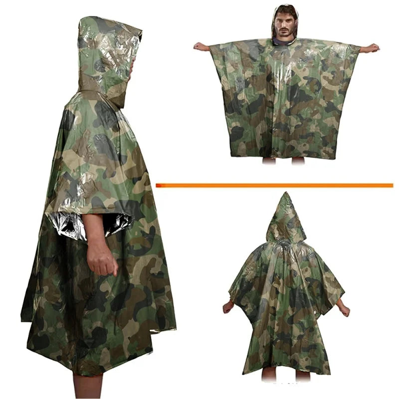 Disposable Aluminum Film Emergency Poncho for Outdoor Camping Cold Insulation Water Proof Raincoat Portable Survival Tool