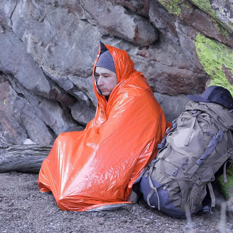 Disposable Aluminum Film Emergency Poncho for Outdoor Camping Cold Insulation Water Proof Raincoat Portable Survival Tool